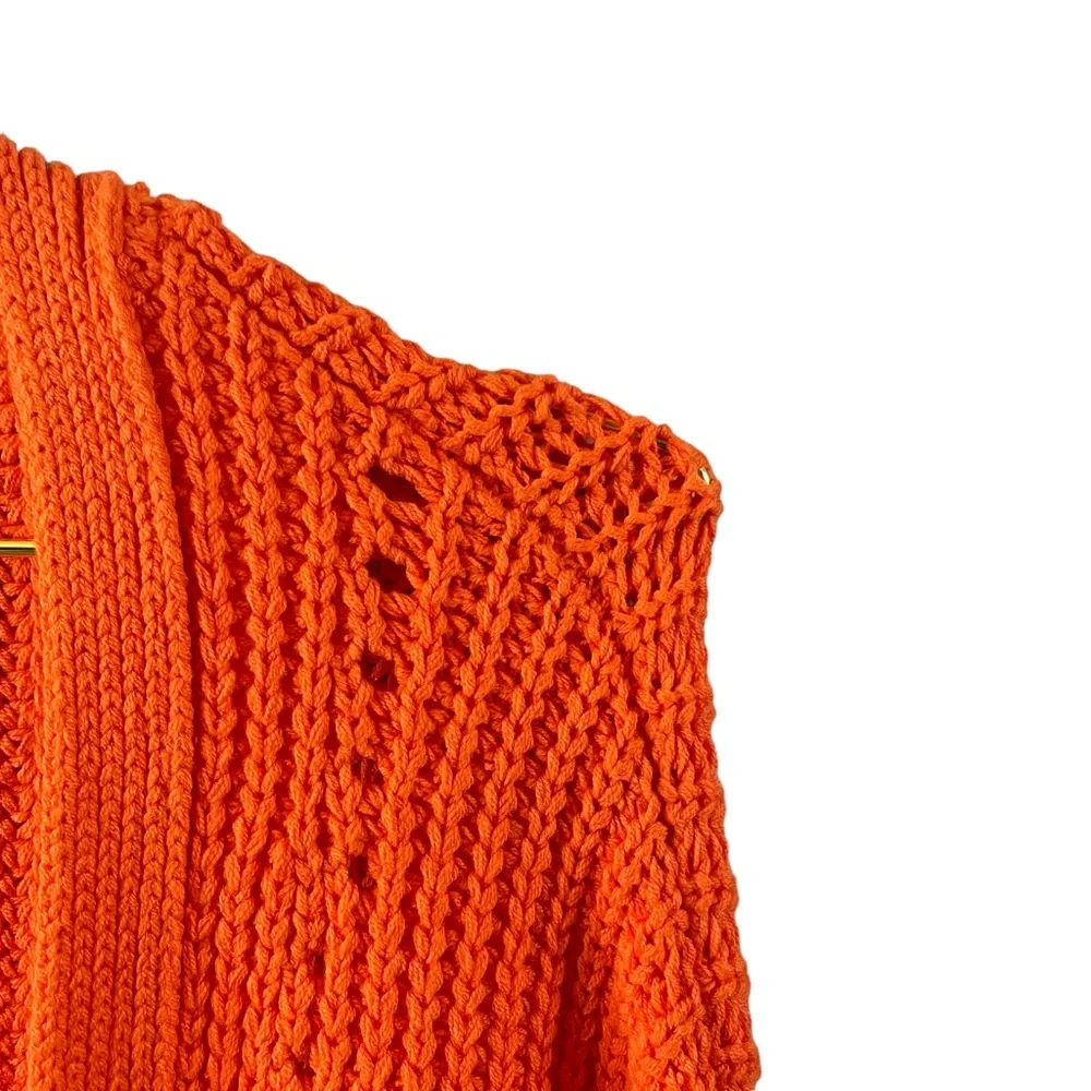 Free People Orange Chunky Oversized Cardigan Sweater Size Small - Picture 2 of 7